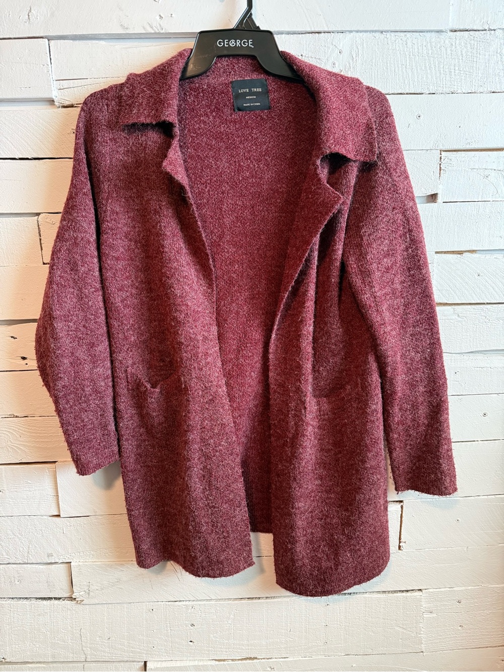 Love Tree Open-Front Cardigan Sweater - Wine